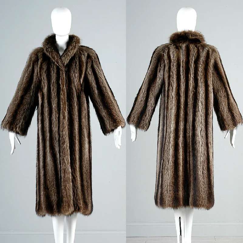 Full Length Saks Fifth Avenue Raccoon Fur Stroller Coat Revillon Winter Column Fur-Lined Aviator Coat
