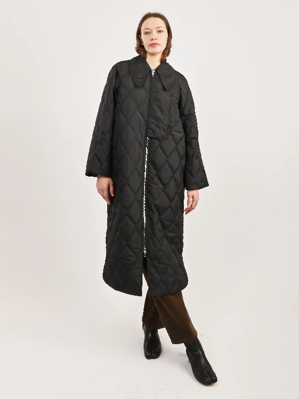 Black Ripstop Quilt Coat A-Line Swing Coat