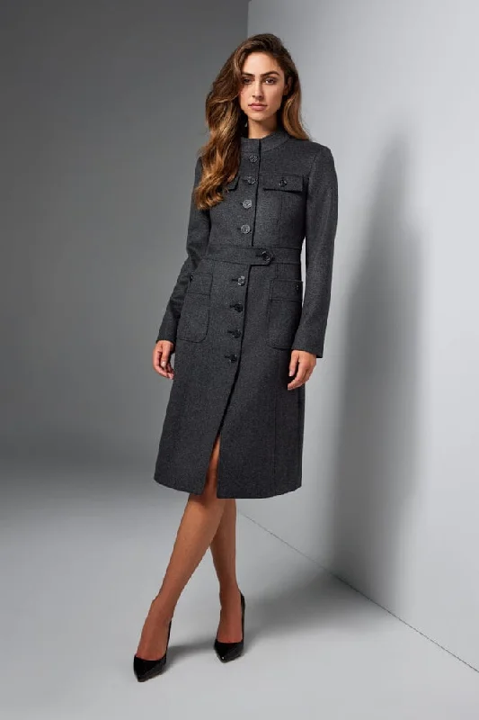 Gisele Coat - Dark Grey Wool Cashmere Checkered Wool Shacket