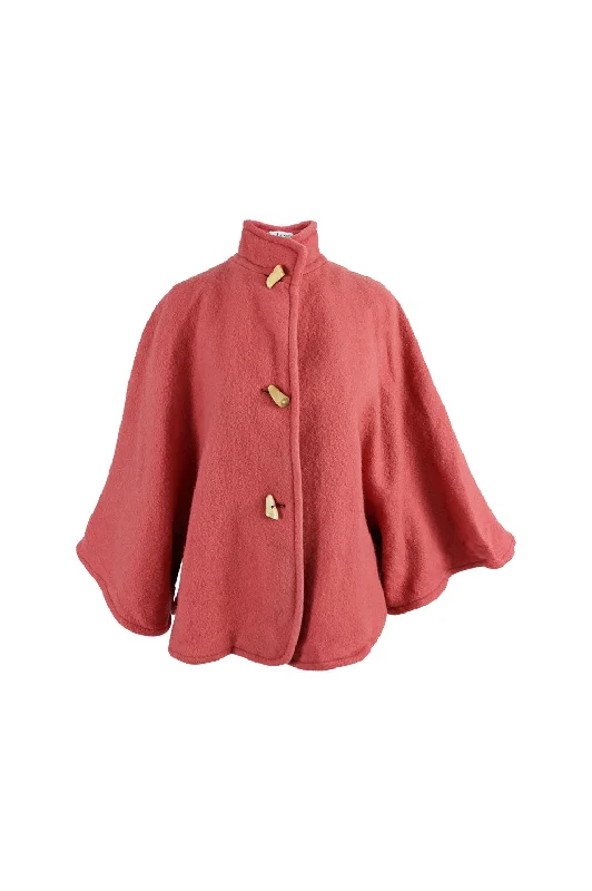 Guy Laroche Vintage Coral Pink Wool & Mohair Cape Coat, 1980s Elegant Wool Jacket