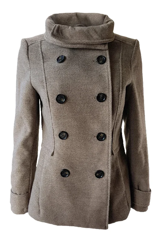 H&M 1990s Vintage Tan Brown Women's Double Breasted Pea Coat (36) Draped Collar Cardigan H&M 1990s Vintage Tan Brown Women's Double Breasted Pea Coat (36) Draped Collar Cardigan