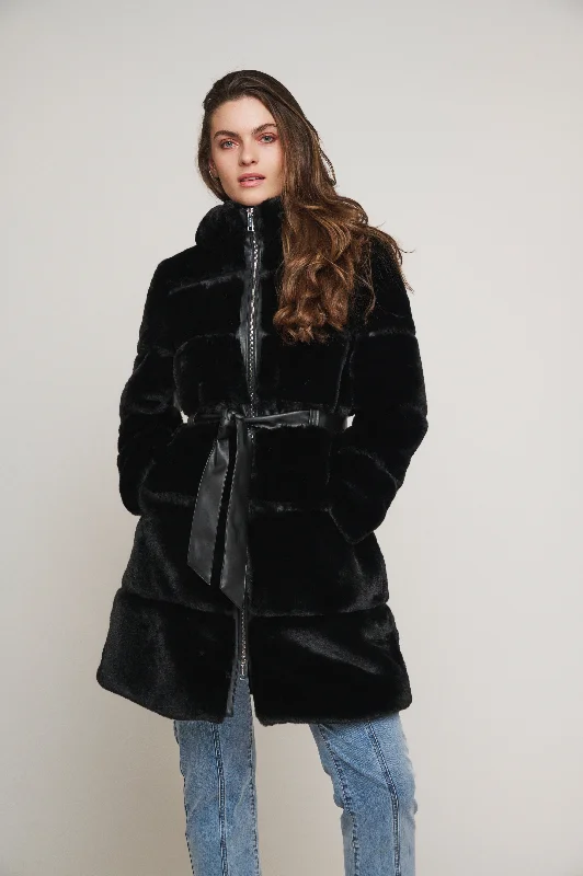 Harvard faux fur coat with hood and faux leather details Soft Flannel Shacket