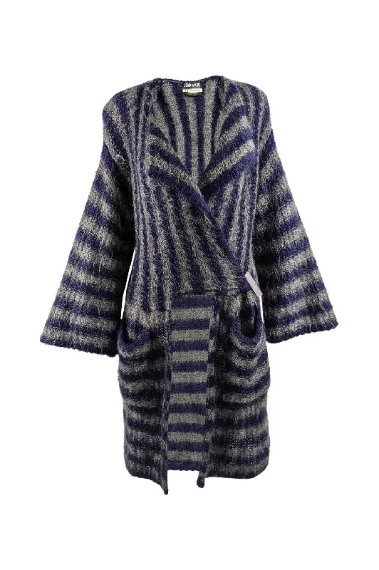 Vintage Striped Kimono Sleeve Mohair Knit Coat, 1980s Fashionable Blazer Coat