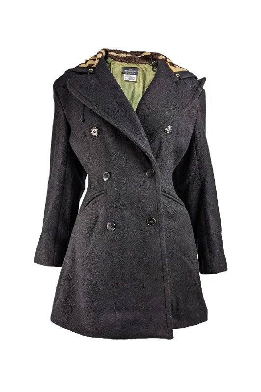 Vintage Womens Nipped Waist Wool & Faux Fur Coat, 1980s Puff Sleeve Blazer