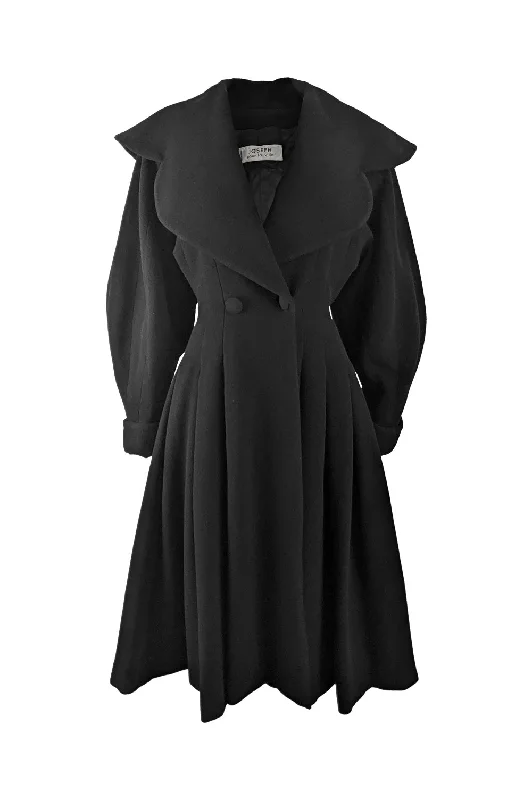 Joseph Vintage Black Pure Wool Victorian Style Riding Coat, 1980s Draped Collar Cardigan
