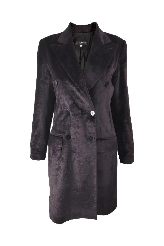 Joseph Vintage Womens Darkest Purple Velvet Pea Coat, 1990s Puff Sleeve Blazer