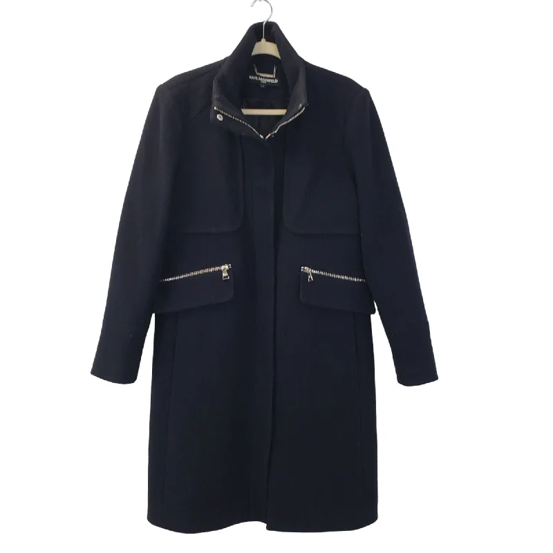 Karl Lagerfeld Paris Wool Blend High Neck Coat Size Large Warm Hooded Poncho