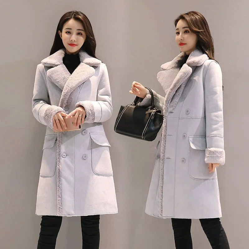 Women Lamb Wool Coat Vintage Suede Jacket