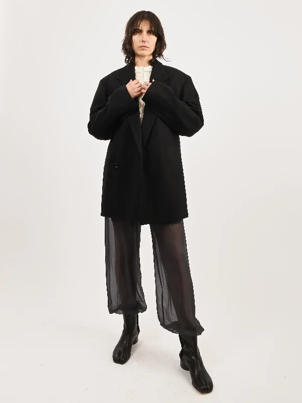 Black Short Maxi DB Coat Luxe Satin Long Coat