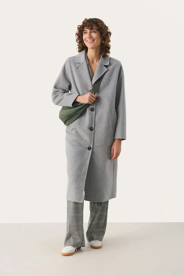 Lorel Light Grey Melange Wool Mix Coat Plush Faux Fur Bolero