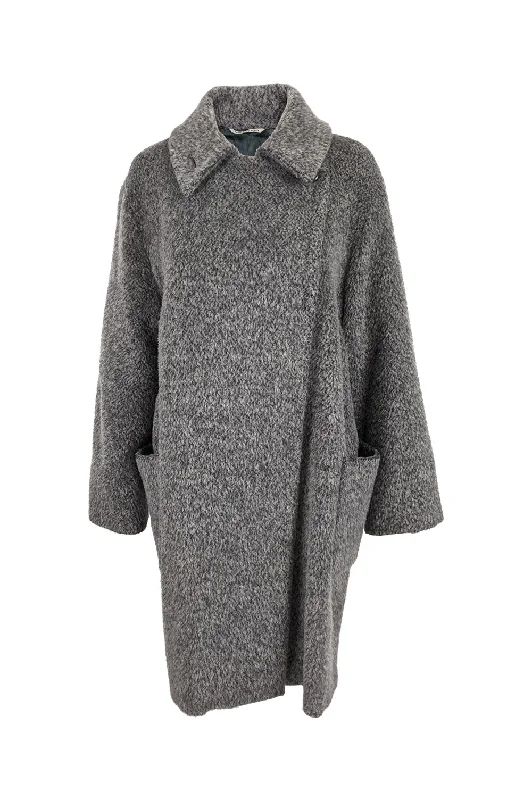 Vintage Grey Mohair, Virgin Wool & Alpaca Minimalist Coat, 1990s Sporty Zip-Up Jacket