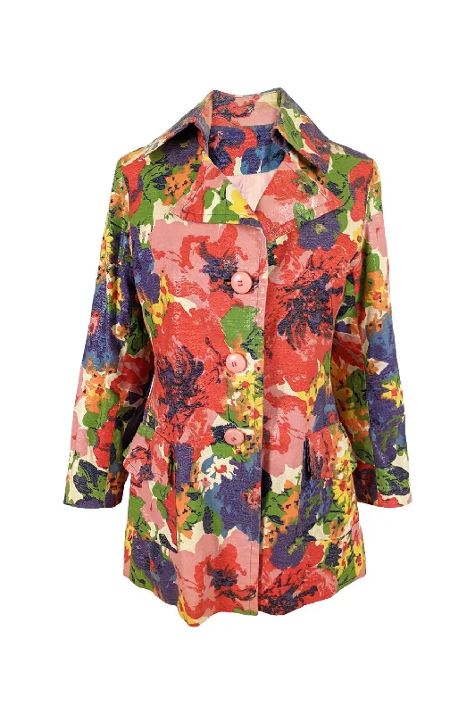 Marguerite Rubel Vintage Multicoloured Short Floral Mod Coat, 1960s Ultra-Soft Sherpa Vest