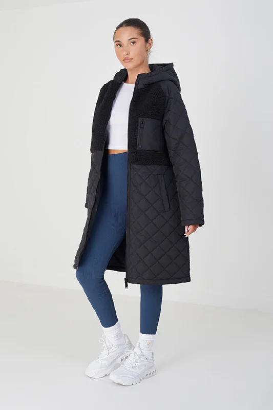 MAXI DIAMOND PADDED COAT WITH BORG UPPER Fur-Lined Aviator Coat