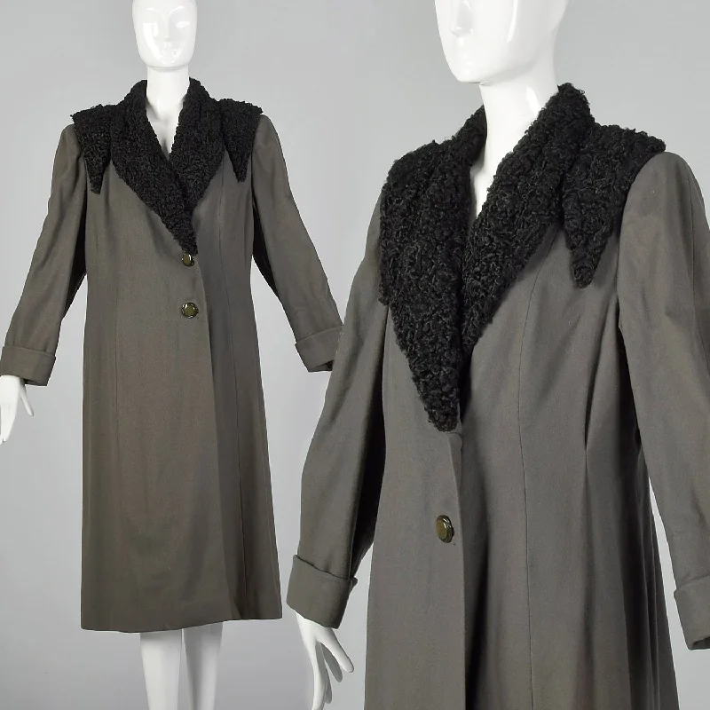 Medium 1940s Coat with Persian Lamb Trim Sporty Zip-Up Jacket