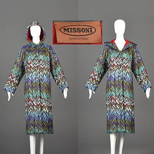 Missoni Colorful Print Oversized Quilted Rain Coat with Hood Ultra-Soft Sherpa Vest