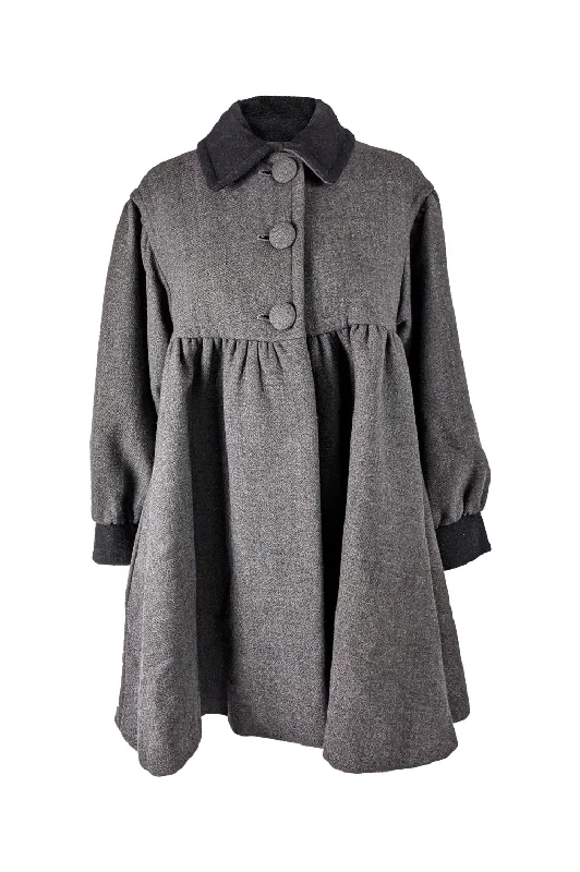Vintage Grey Wool Oversized Swing Coat, 1990s Embroidered Kimono Coat