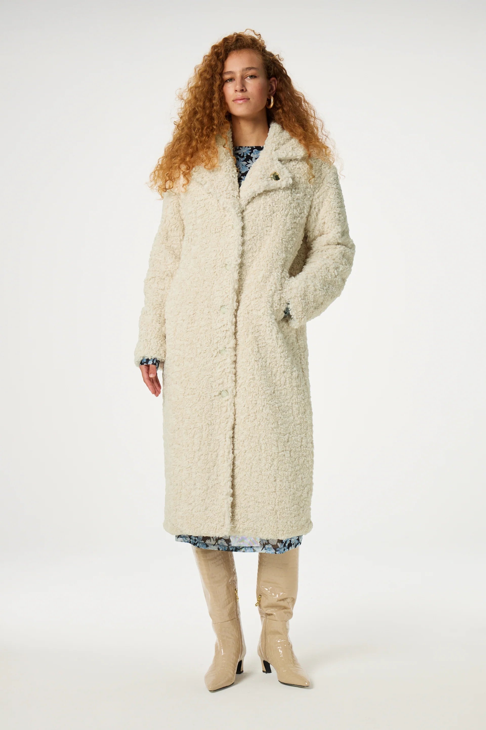 Nicole White Cosy Faux Fur  Coat Draped Collar Cardigan