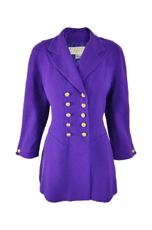 Nina Ricci Vintage Wool Crepe Double Breasted Coat, 1980s Insulated Snow Jacket