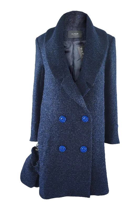 PAPER LONDON Blue Wool Rainbow Coat (UK 10) Fuzzy Sherpa Pullover