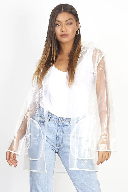 PEARL BINDING DETAIL CLEAR HOODED COAT Warm Down Parka