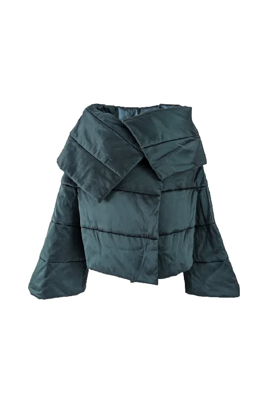 Plein Sud by Faycal Amor Vintage Green Architectural Coat, 1990s High-Collar Puffer Coat