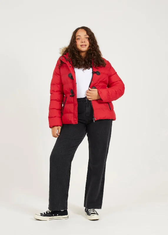 PLUS SIZE FAUX FUR HOOD DETAIL PADDED DUFFLE COAT Elegant Cape Blazer