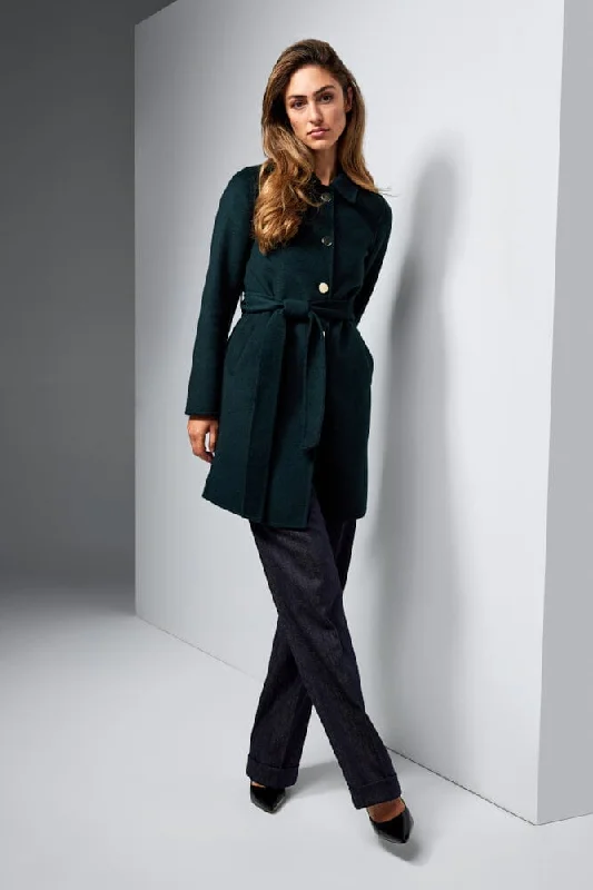 Remi Coat - Bottle Green Double Faced Wool Vegan Leather Trench