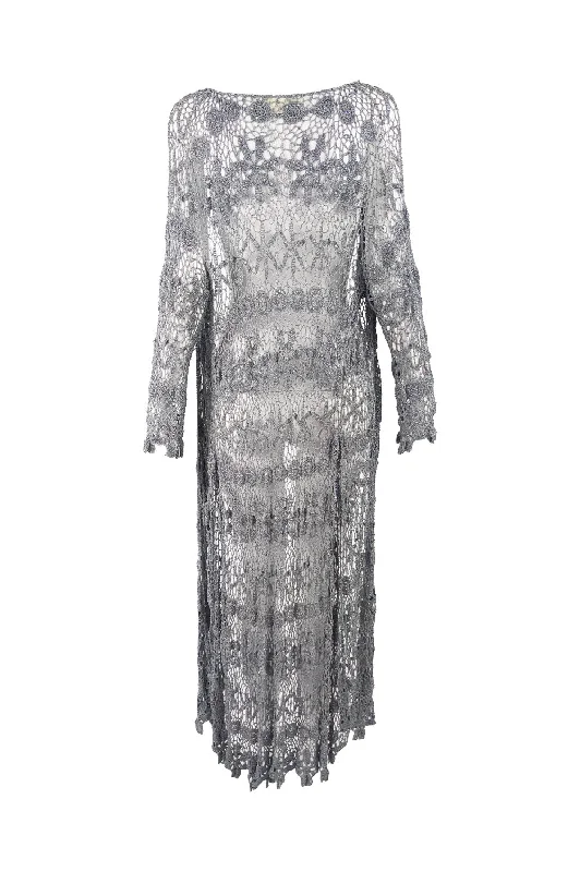 Ronit Zilkha Vintage Beaded Crochet Maxi Coat, 2000s Chic Oversized Blazer