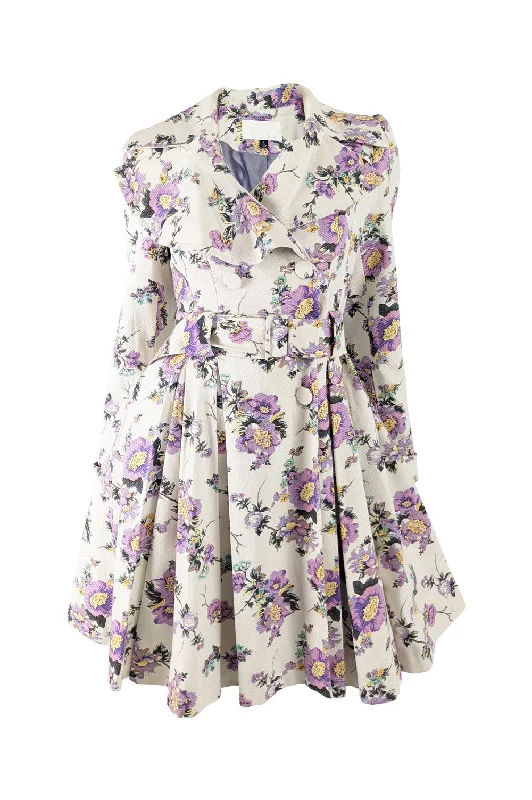 Ronit Zilkha Vintage Off White Floral Princess Coat, 2000s Adjustable Waist Parka