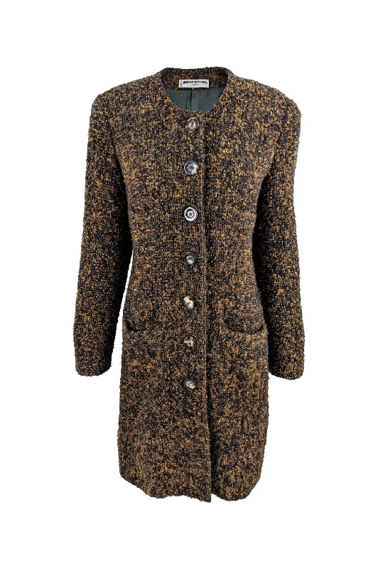 Sonia Rykiel Vintage Brown & Black Tweed Coat, 1980s Chic Winter Coat