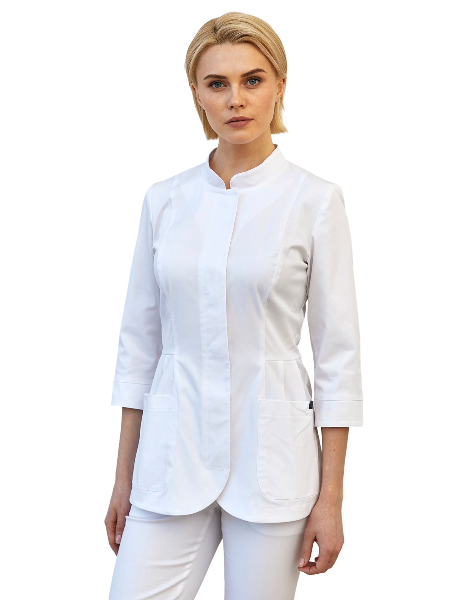 Treat in Style Women's Elegant Lab Coat Short - White Cropped Tweed Jacket
