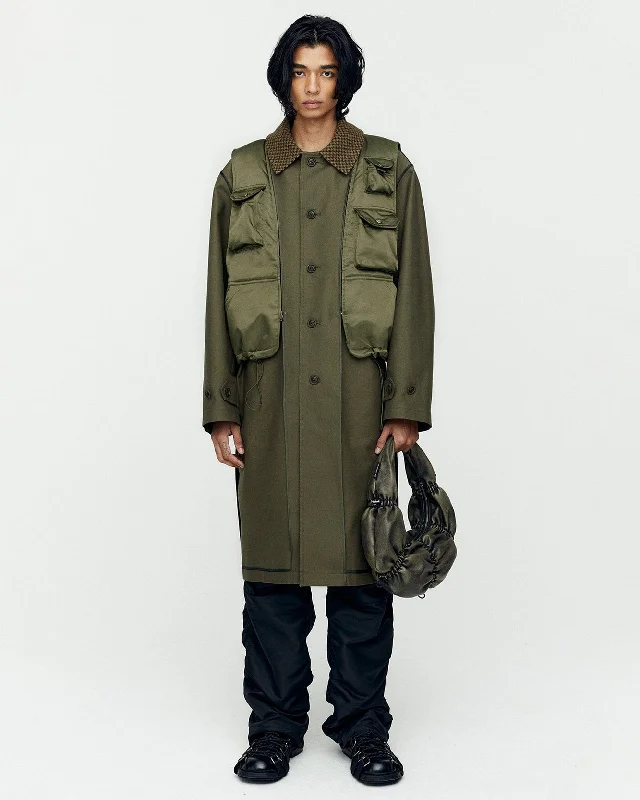 UNISEX VEST LAYERED INSIDE-OUT COAT awa642u(KHAKI) Lightweight Utility Jacket