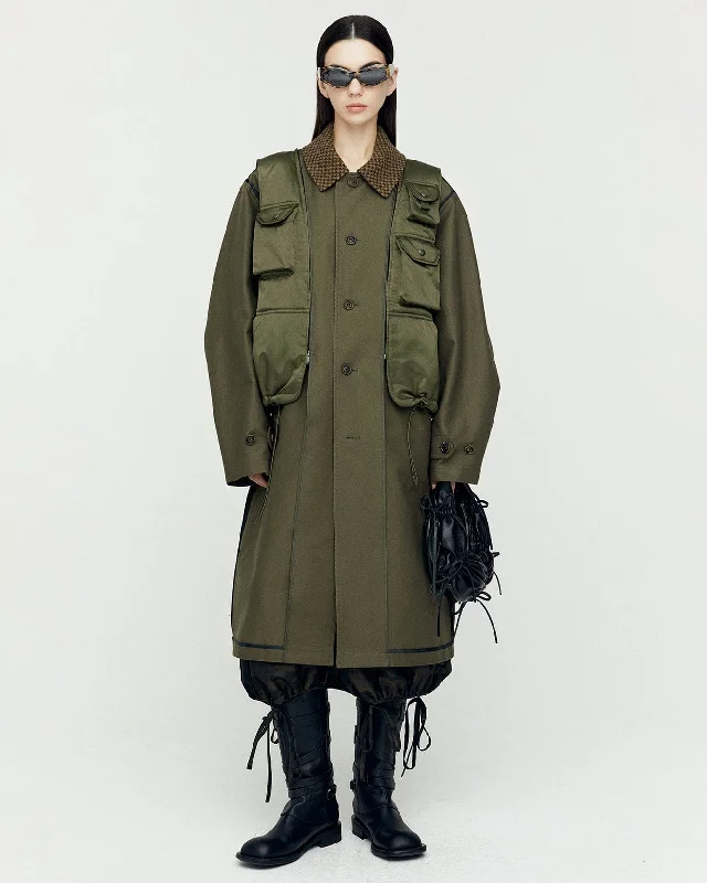 UNISEX VEST LAYERED INSIDE-OUT COAT awa642u(KHAKI) Cropped Moto Jacket
