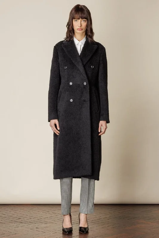 Valerie Coat - Black Wool, Alpaca and Silk Bold Color Block Coat
