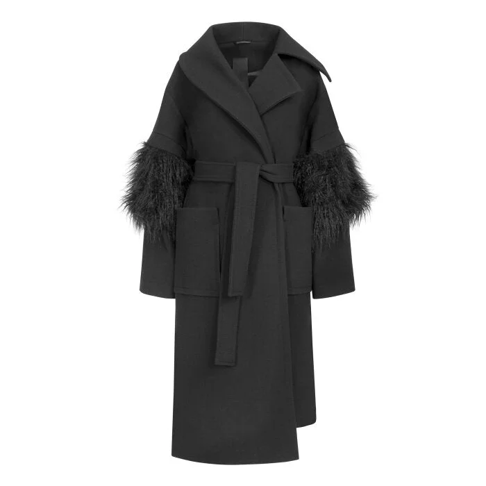 Veki Black Coat Suede Fringe Jacket
