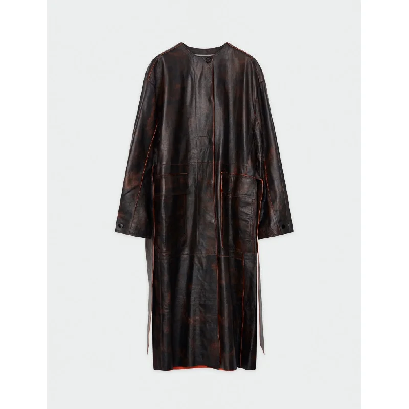 Vince Leather Coat Military-Inspired Jacket