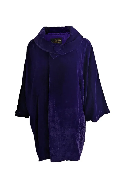 Vintage Deep Purple Velvet Batwing Evening Opera Coat, 1960s Trendy Puffer Vest