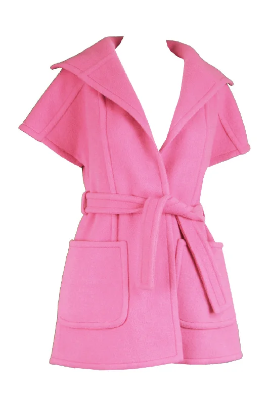 Pink Wool Minimalist Coat, 1960s Drape Front Waterfall Coat