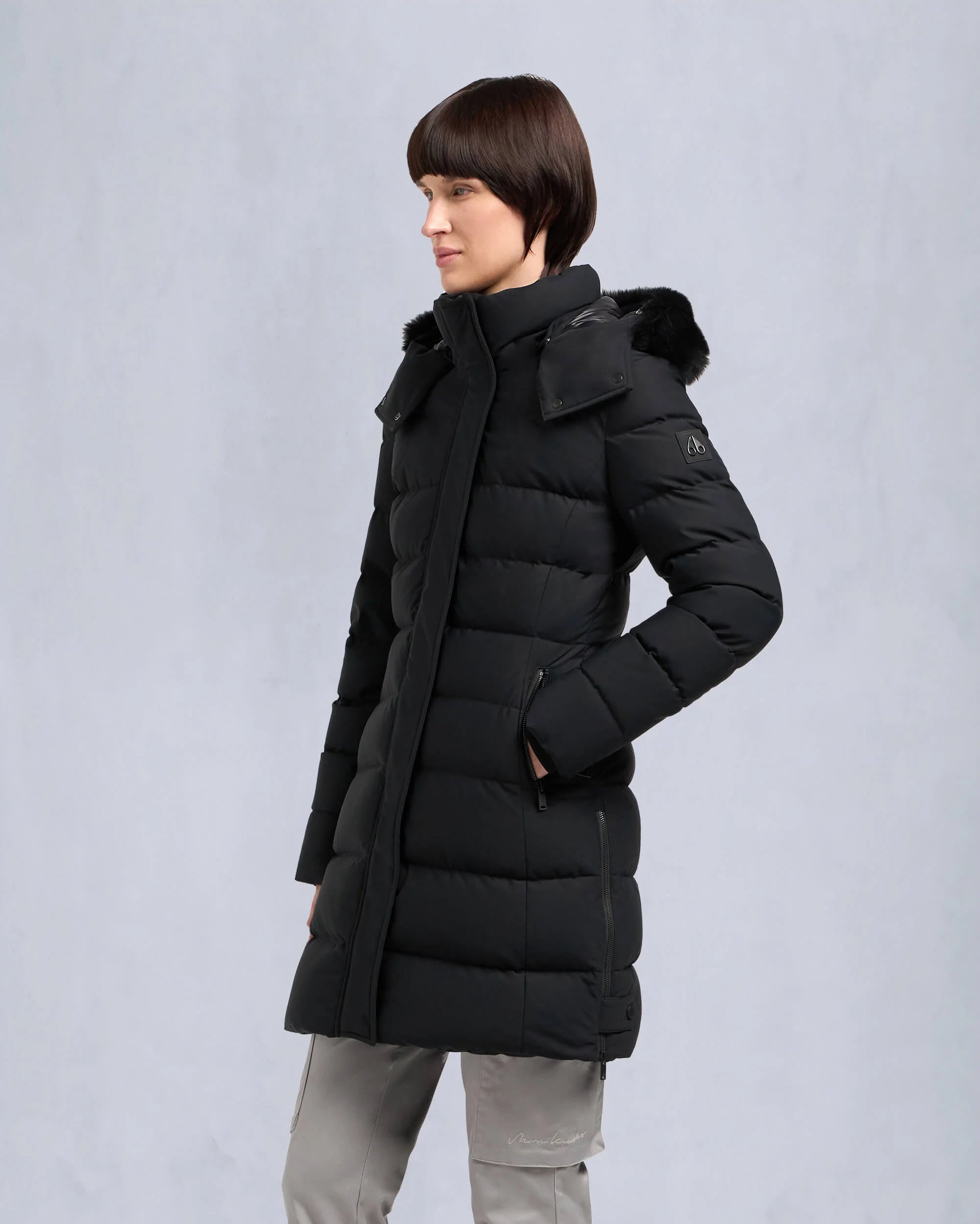 Watershed Black Coat With Shearling Ultra-Light Down Coat