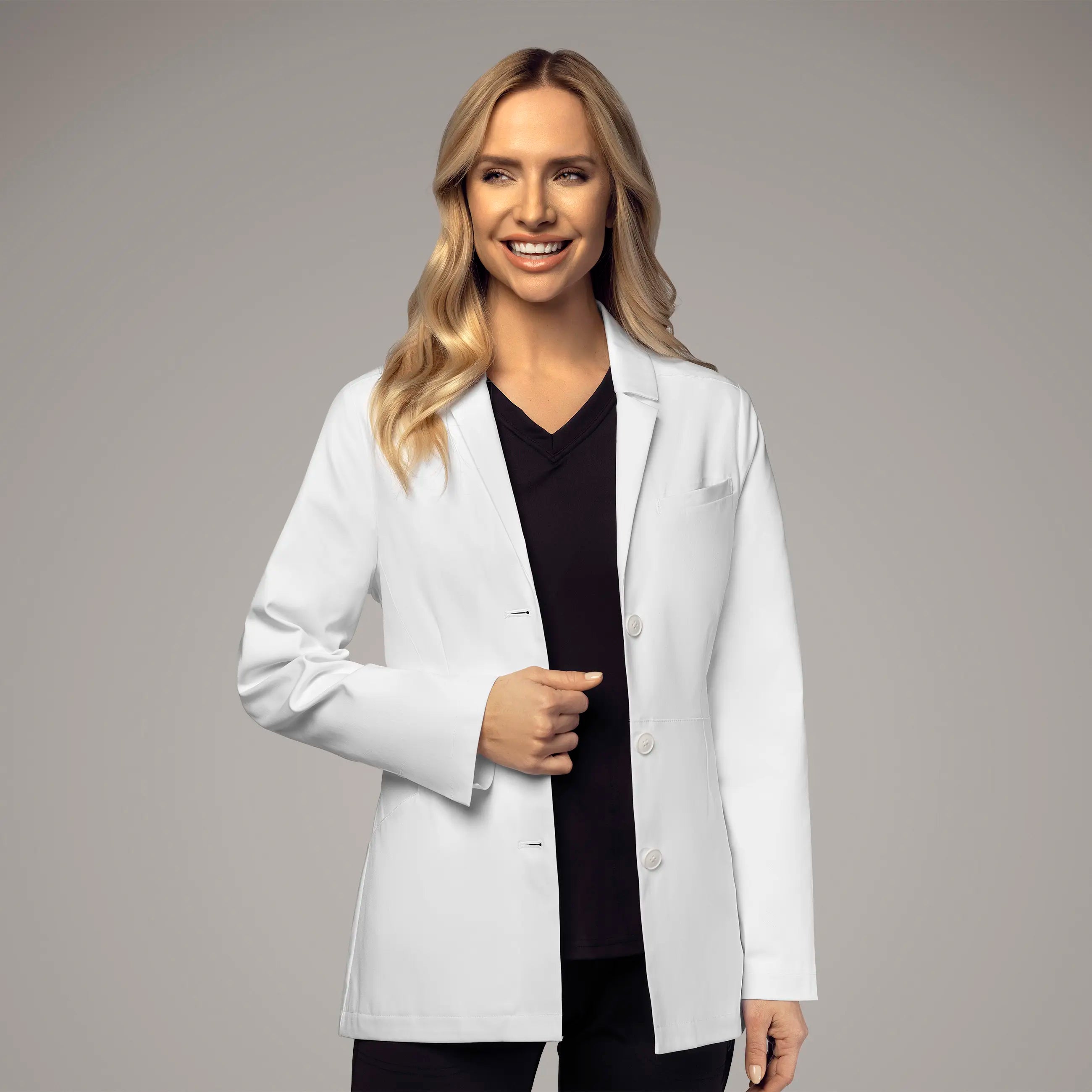 Wink Women's 28 Inch Doctors Coat - White Modern Asymmetric Coat