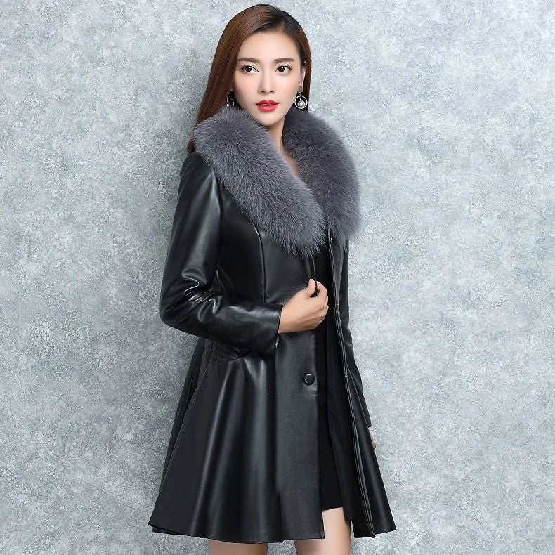 Women's Faux Fox Fur Collar Coat Lightweight Windbreaker