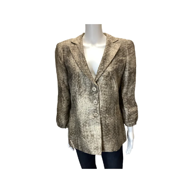 Armani Tan Silk Blend Blazer Size 12 Women's Travel Jacket
