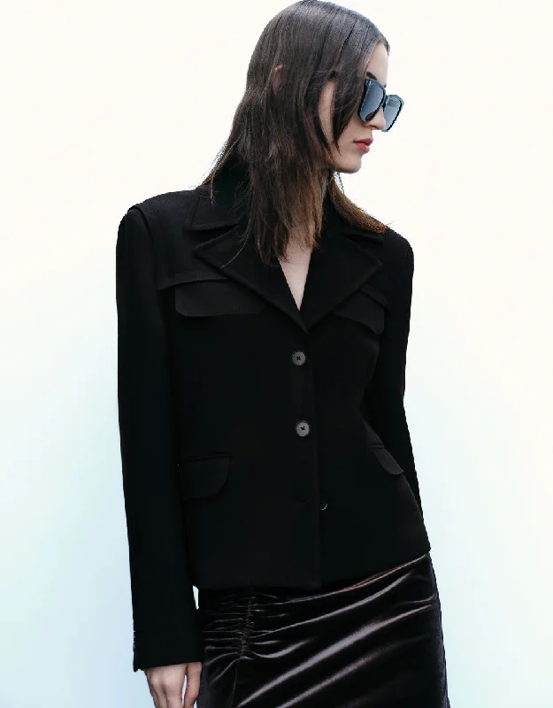 Notch Lapel Straight Blazer Women's Denim Suit
