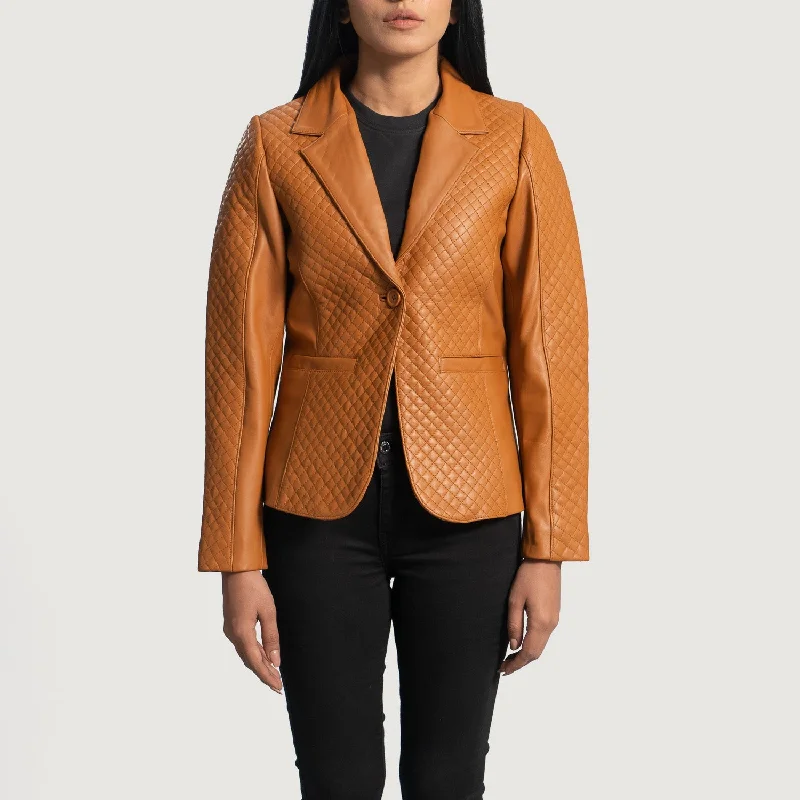 Cora Quilted Brown Leather Blazer Women's Leather Blazer