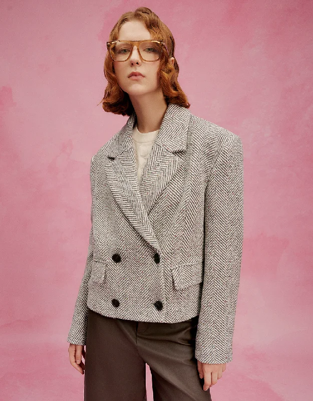 Cropped Double Breasted Blazer Women's Pencil Blazer