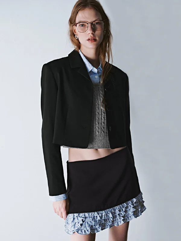 Cropped Notch Lapel Straight Blazer Women's Luxury Jacket