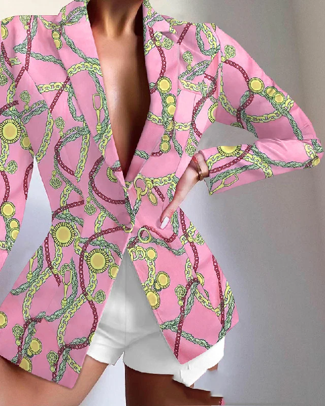 European And American Multicolor Lapel Blazer Women's Pencil Blazer