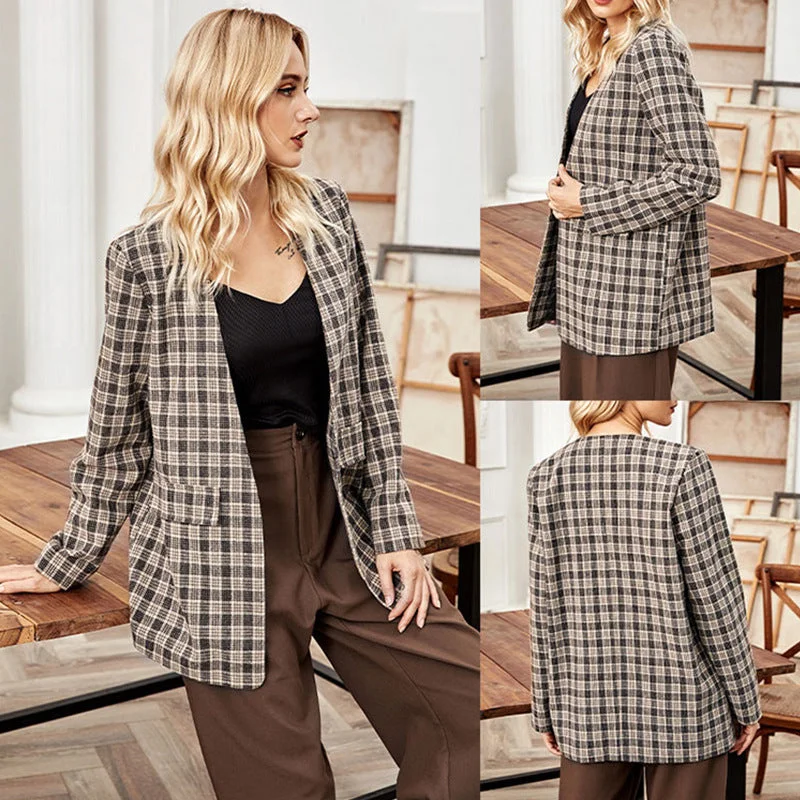 Fall and winter plaid blazer Slimming Women's Blazer