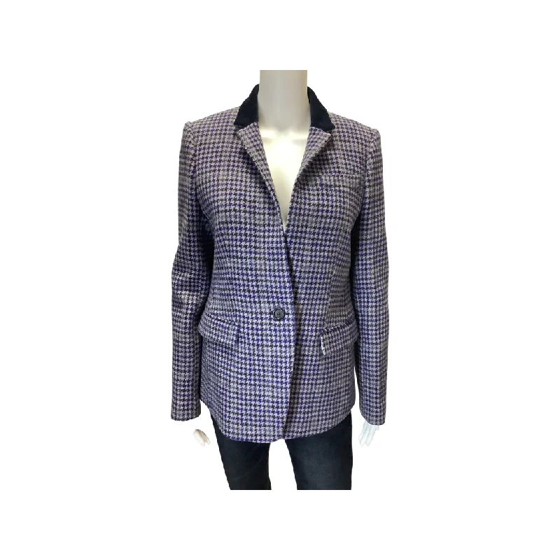 J.Crew Blue Houndstooth Wool Blazer Size 8 Women's Vacation Suit