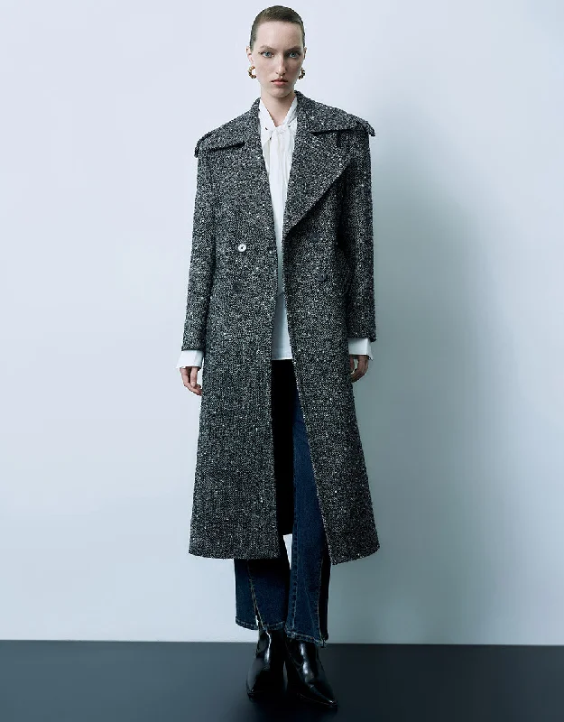 Notch Lapel Blazer Coat With Belt Women's Long Blazer